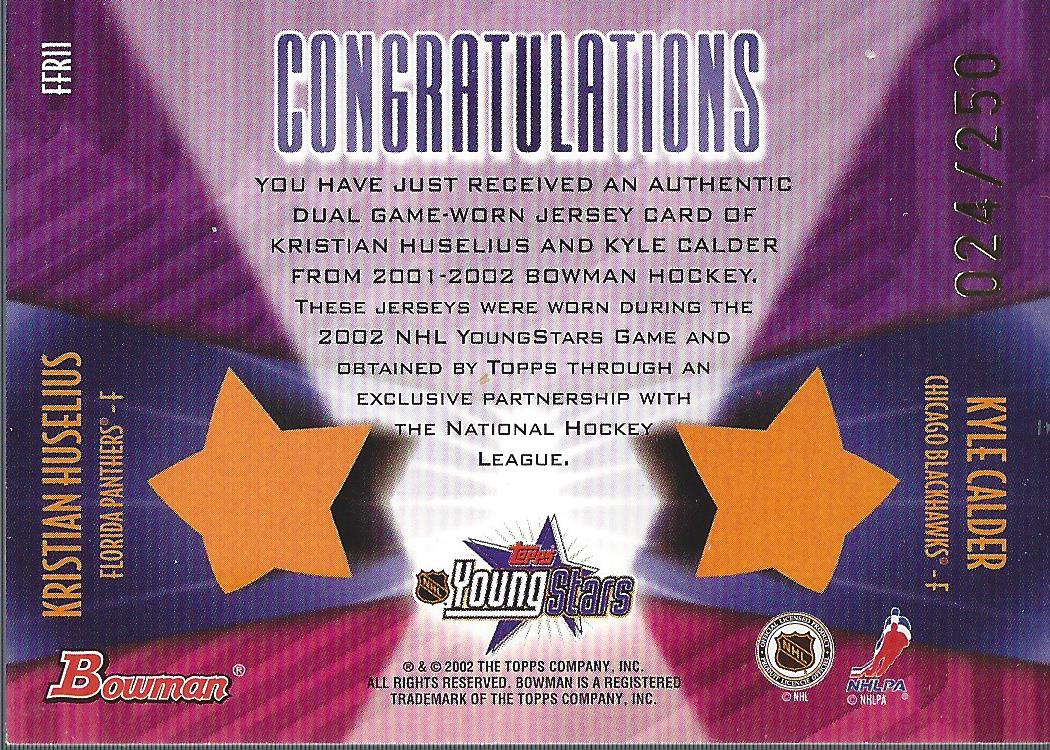 2001-02 Bowman YoungStars Rivals #R11 Kristian Huselius/Kyle Calder back image