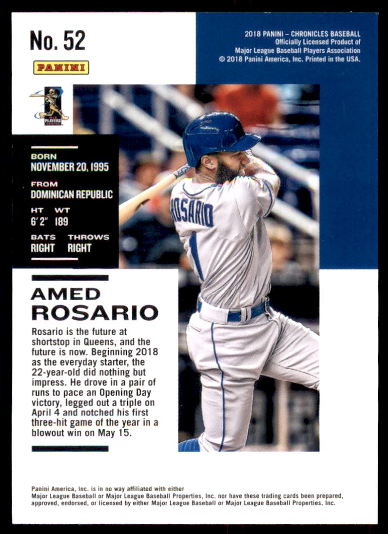 2018 Panini Chronicles #52 Amed Rosario RC back image