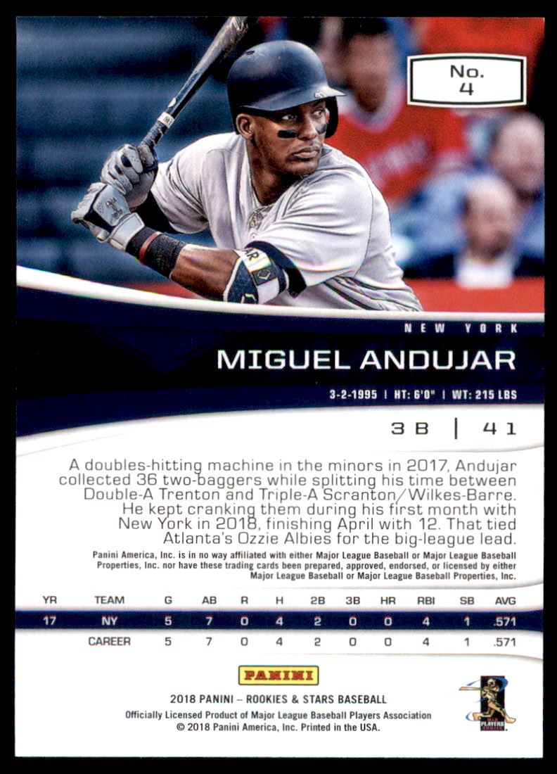 2018 Rookies and Stars #4 Miguel Andujar RC back image