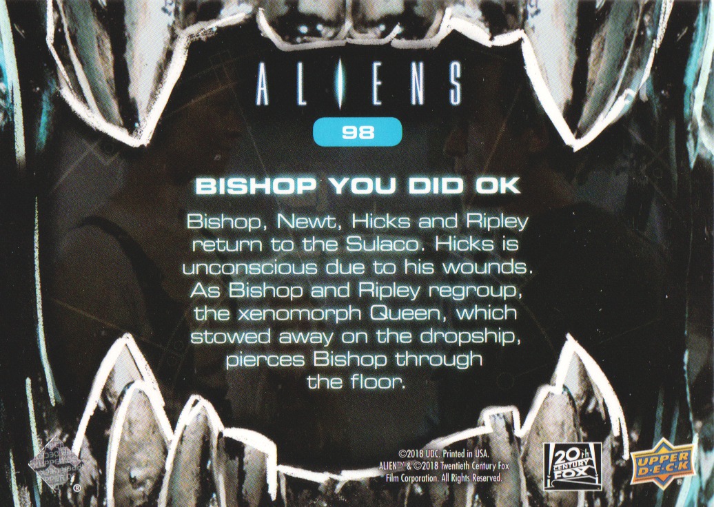 2018 Upper Deck Aliens Alien Blood #98 Bishop You Did Ok back image