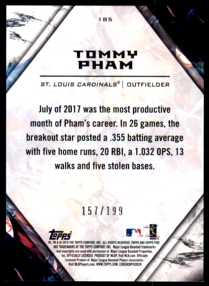 2018 Topps Fire Green #185 Tommy Pham back image