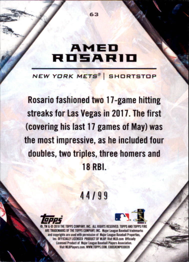 2018 Topps Fire Purple #63 Amed Rosario back image