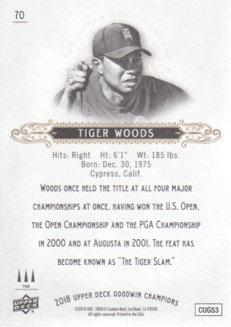 2018 Upper Deck Goodwin Champions #70 Tiger Woods back image