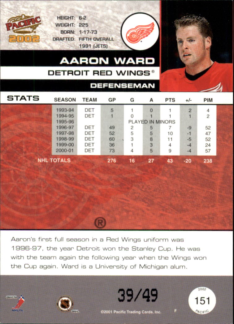 2001-02 Pacific Extreme LTD #151 Aaron Ward back image