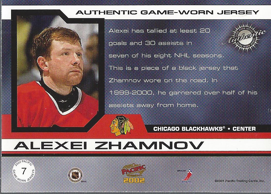 2001-02 Pacific Jerseys #7 Alexei Zhamnov/1135 back image