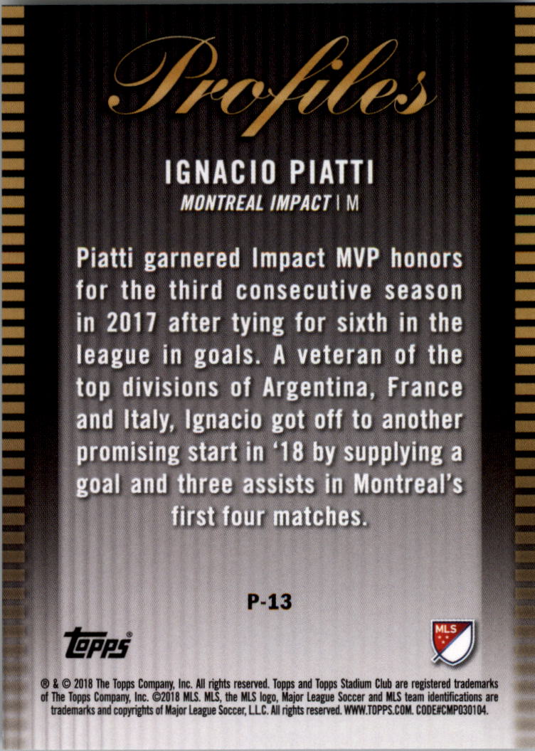 2018 Stadium Club MLS Profiles #P13 Ignacio Piatti back image