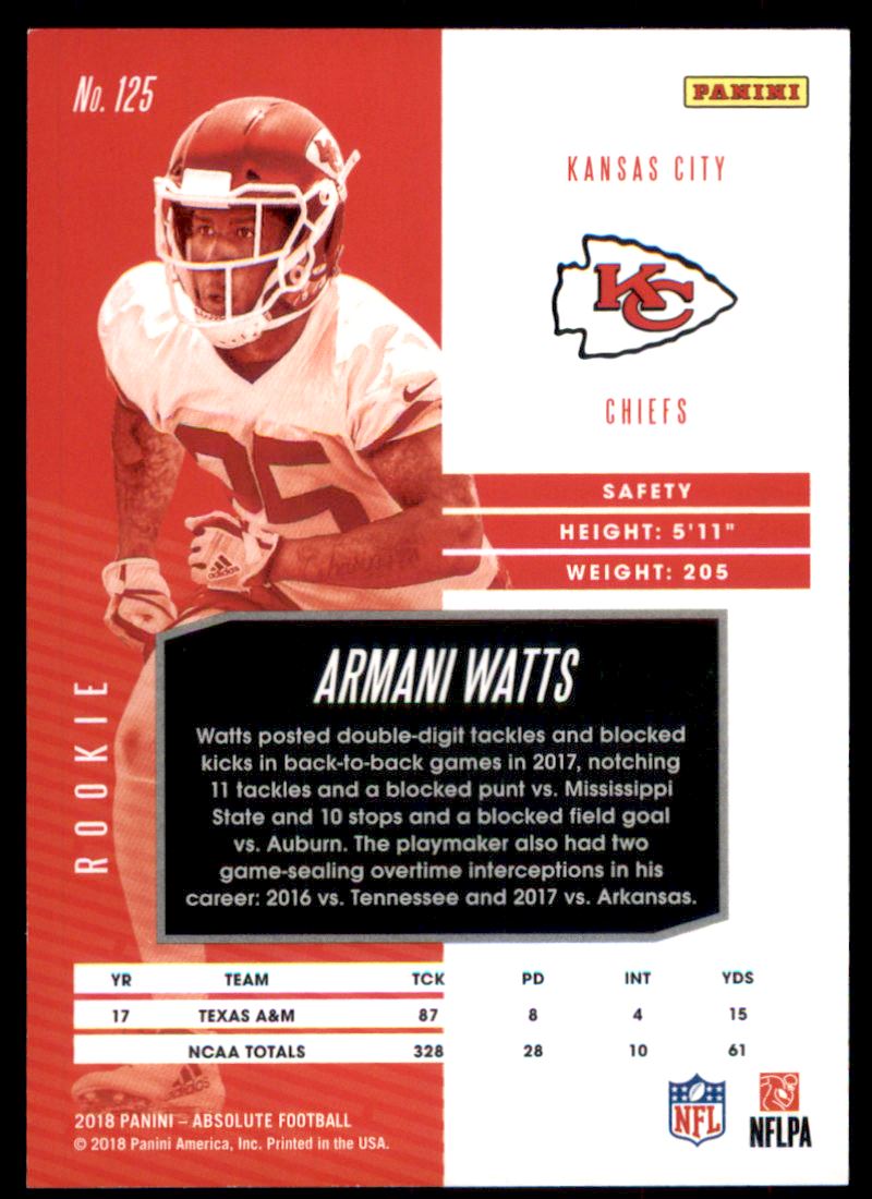 2018 Absolute Spectrum Orange #125 Armani Watts back image