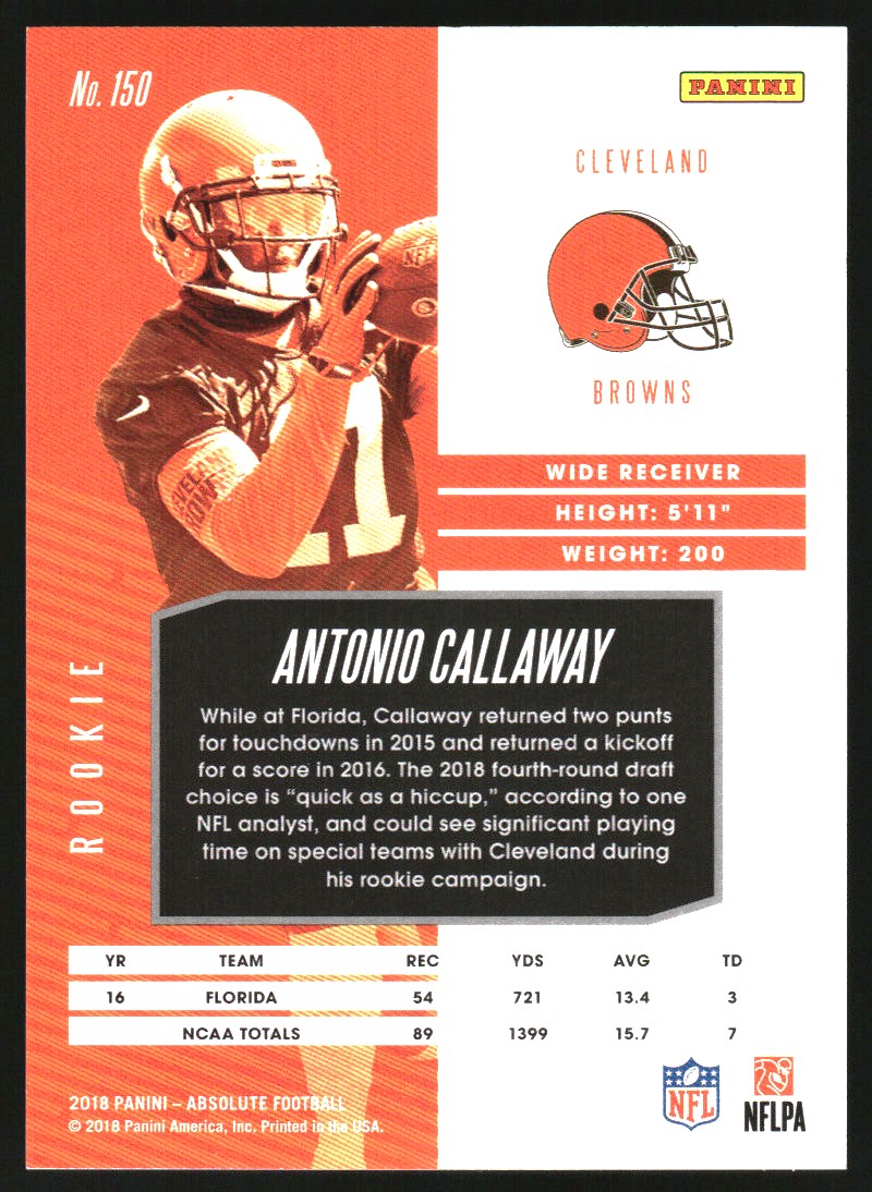 2018 Absolute Spectrum Orange #150 Antonio Callaway back image