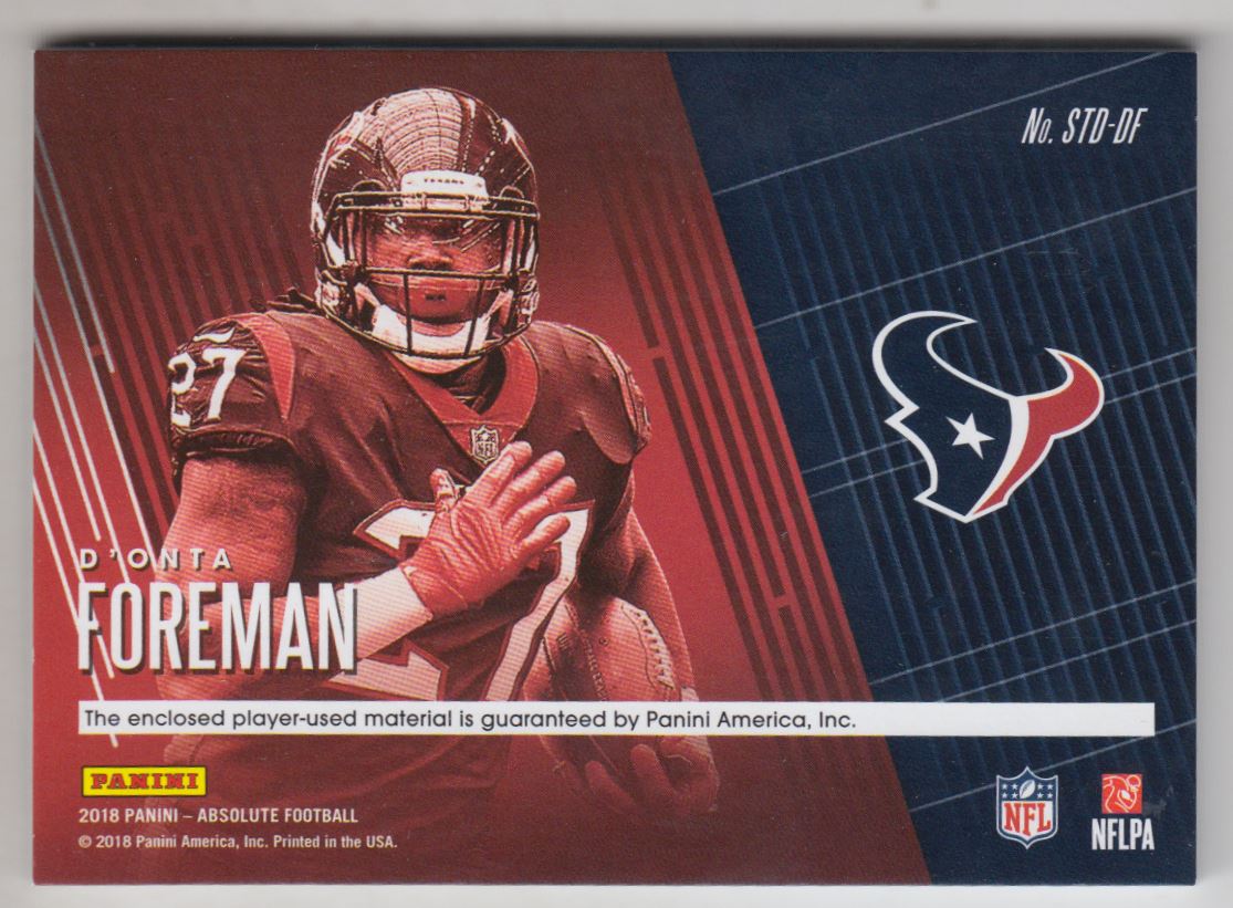 2018 Absolute Tools of the Trade Dual Materials #10 D'Onta Foreman/99 back image