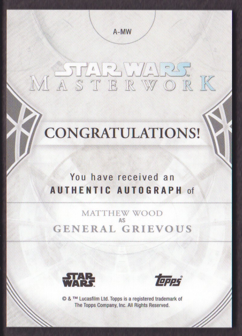 2018 Topps Star Wars Masterwork Autographs #AMW Matthew Wood as General Grievous back image