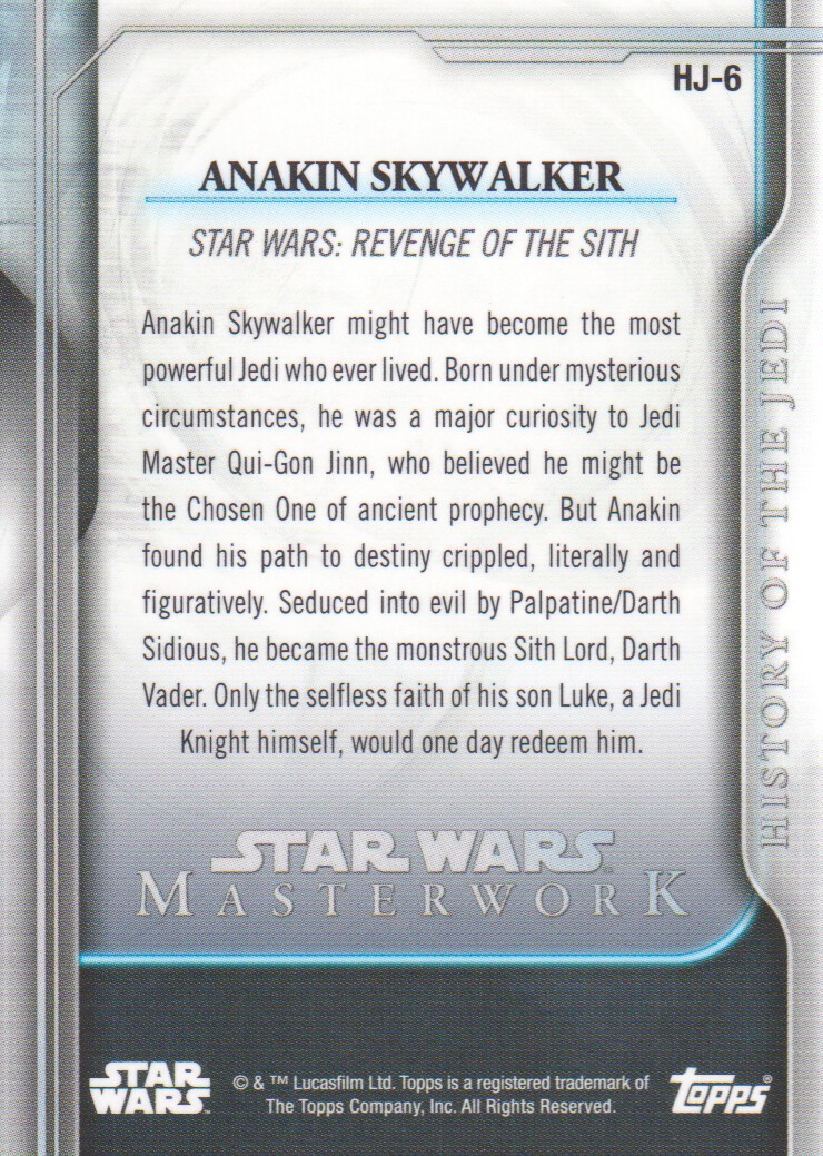 2018 Star Wars Masterwork History of the Jedi Insert Card #HJ-6 Anakin Skywalker