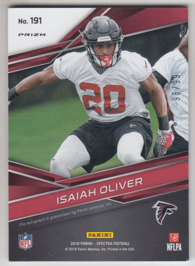 2018 Panini Spectra Neon Green #191 Isaiah Oliver AU back image