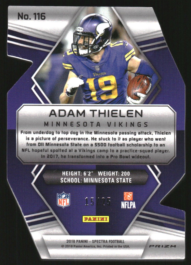 2018 Panini Spectra Neon Green Die Cut #116 Adam Thielen