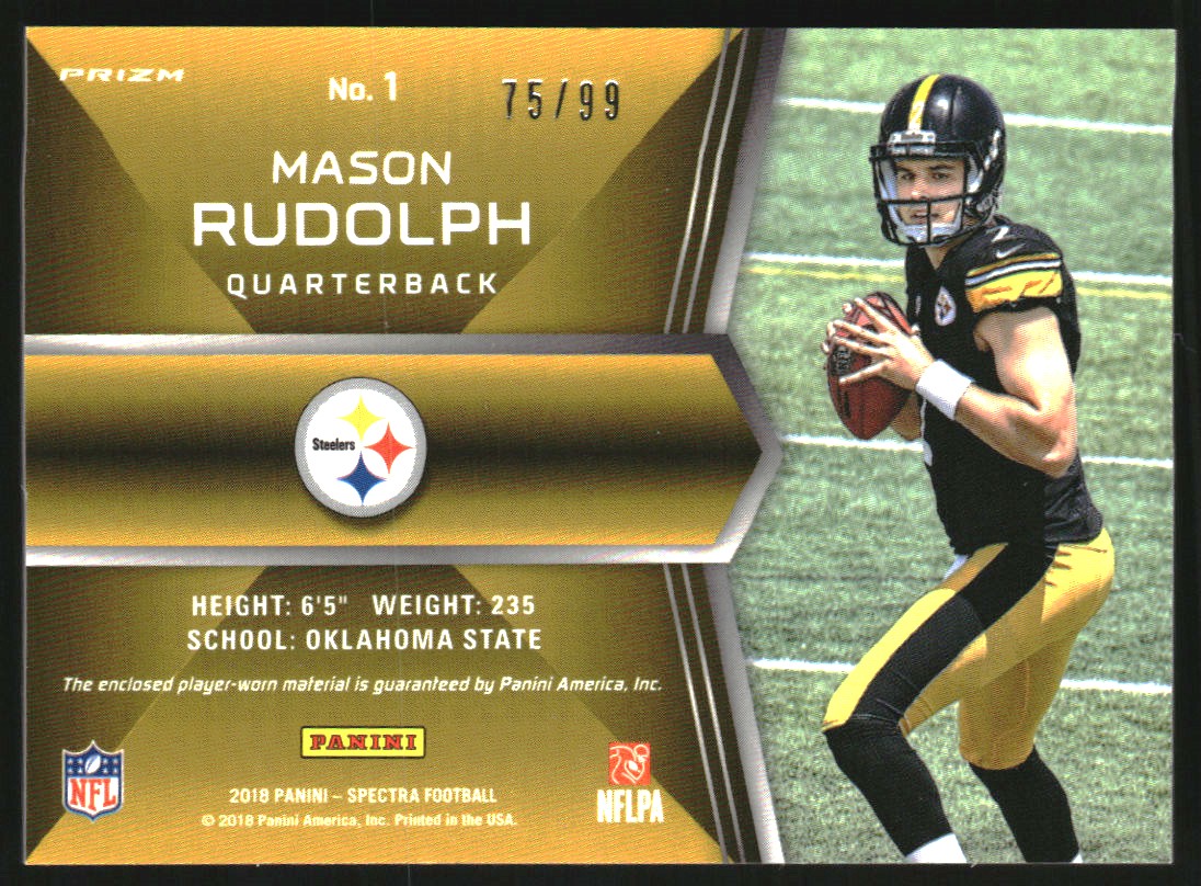 2018 Panini Spectra Rising Rookie Materials Neon Blue #1 Mason Rudolph