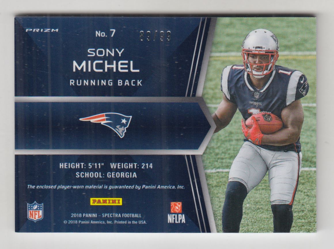 2018 Panini Spectra Rising Rookie Materials Neon Blue #7 Sony Michel