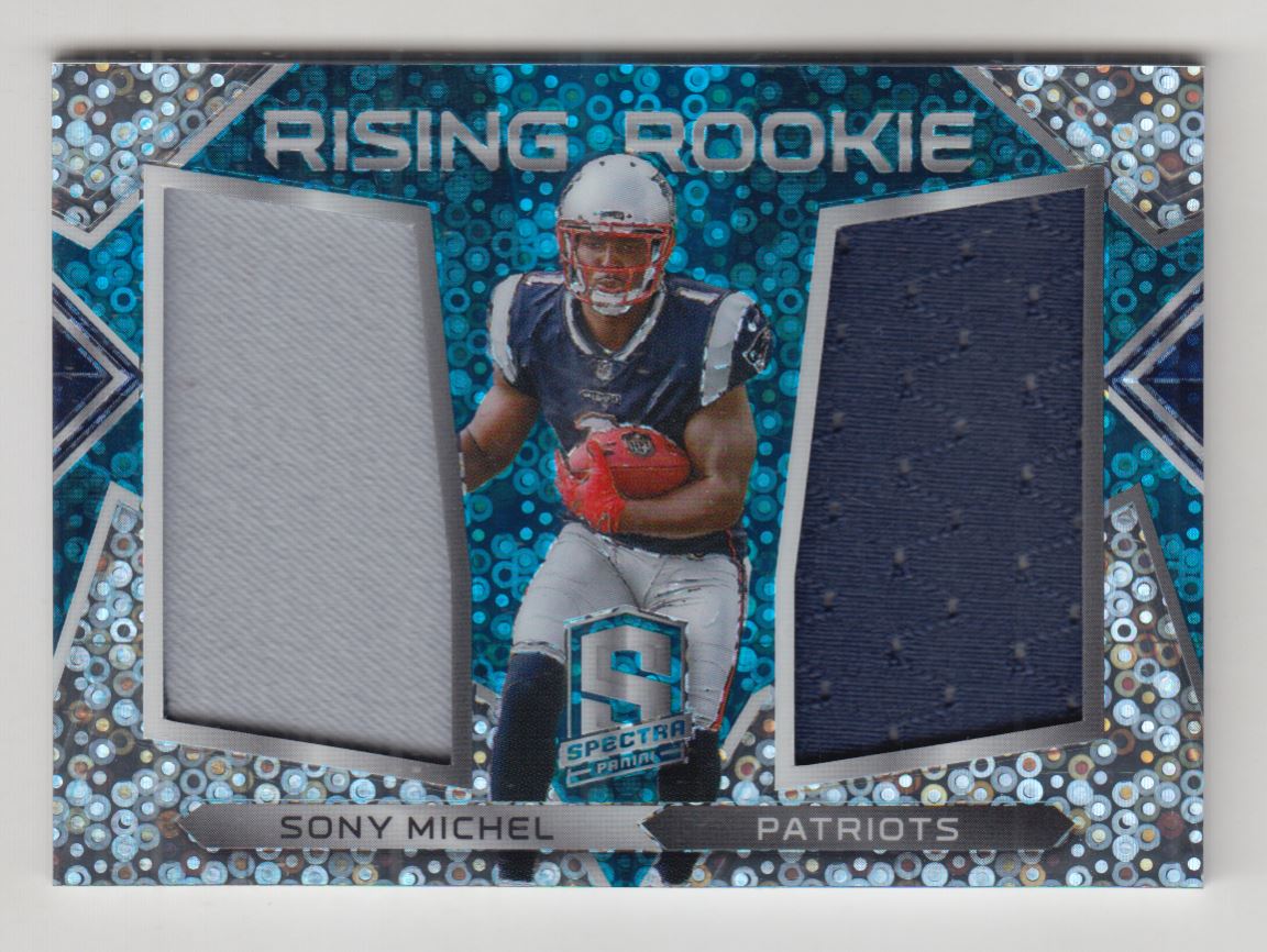 2018 Panini Spectra Rising Rookie Materials Neon Blue #7 Sony Michel