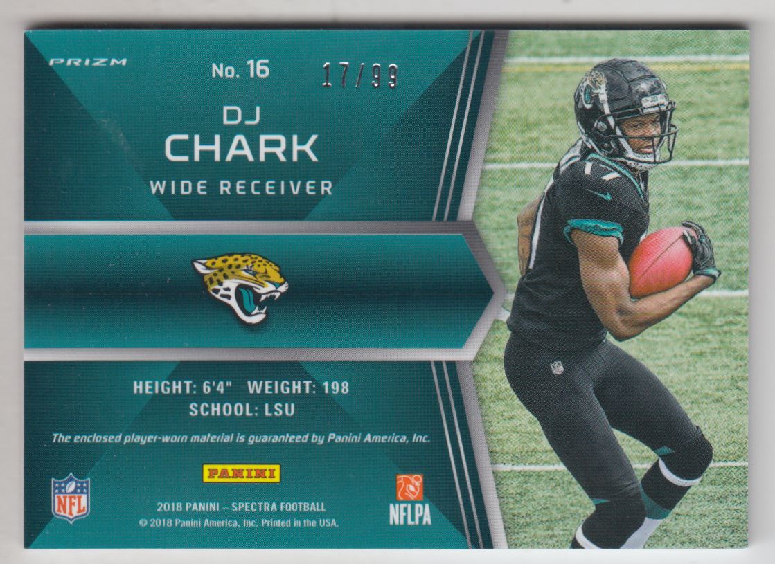 2018 Panini Spectra Rising Rookie Materials Neon Blue #16 D.J. Chark Jr.