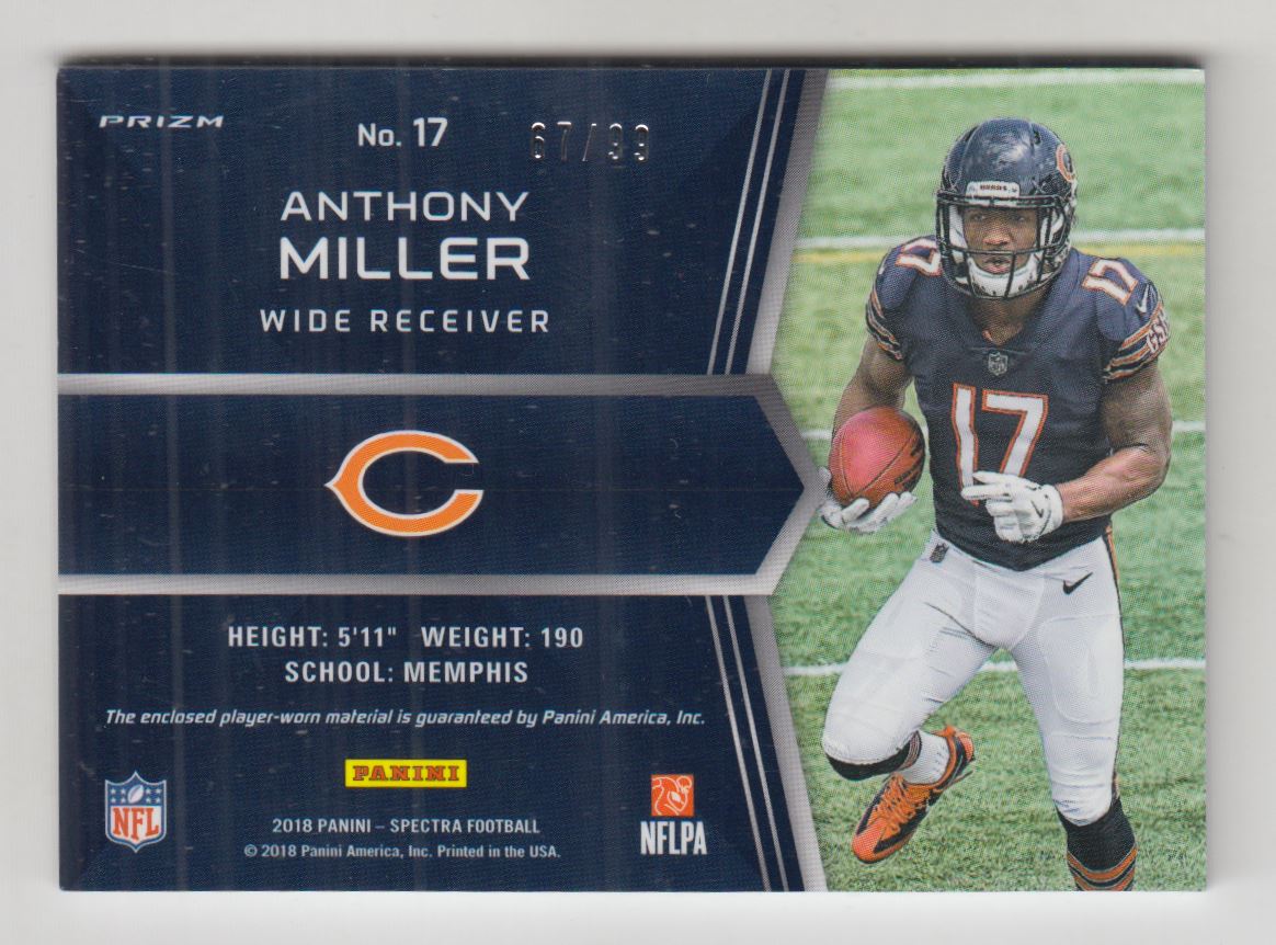 2018 Panini Spectra Rising Rookie Materials Neon Blue #17 Anthony Miller