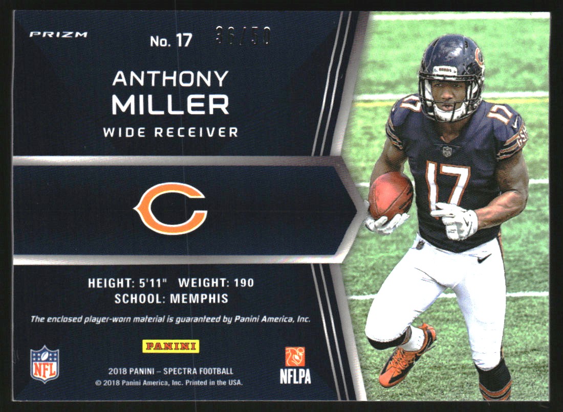 2018 Panini Spectra Rising Rookie Materials Neon Green #17 Anthony Miller back image