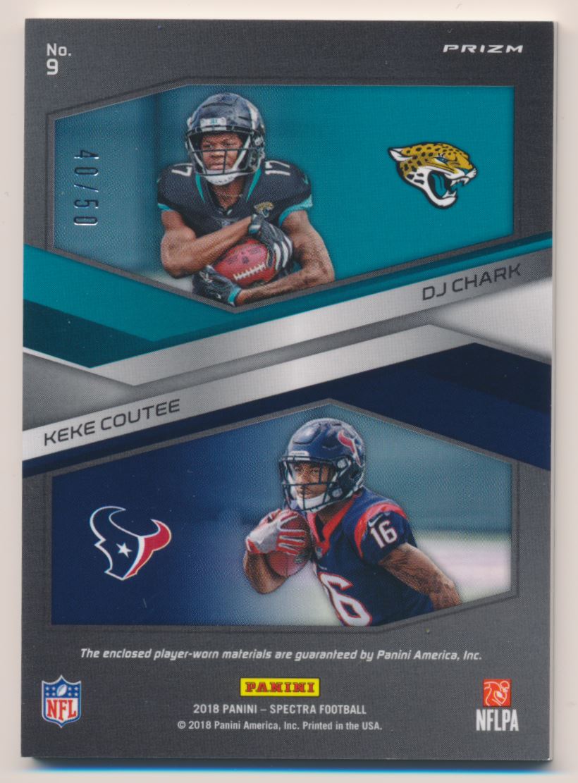 2018 Panini Spectra Rivals Jerseys Neon Blue #9 Keke Coutee/DJ Chark Jr. -  NM-MT