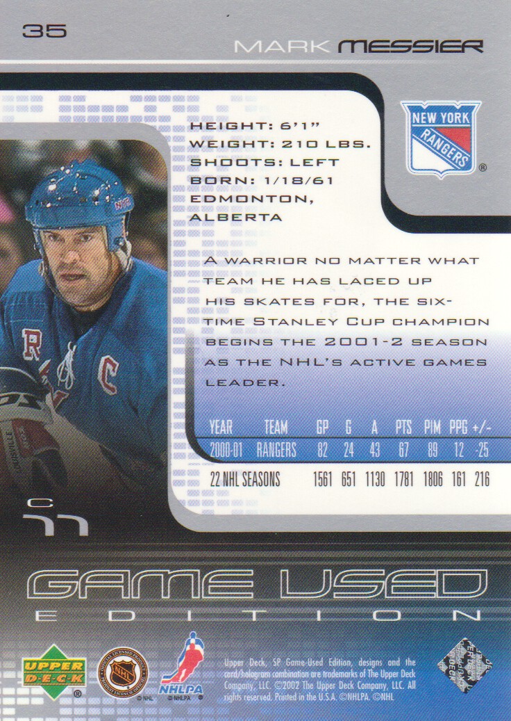 2001-02 SP Game Used #35 Mark Messier back image