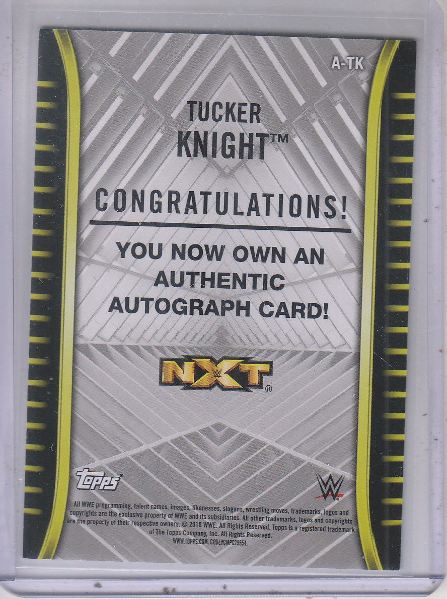 2018 Topps WWE NXT Autographs #ATK Tucker Knight back image