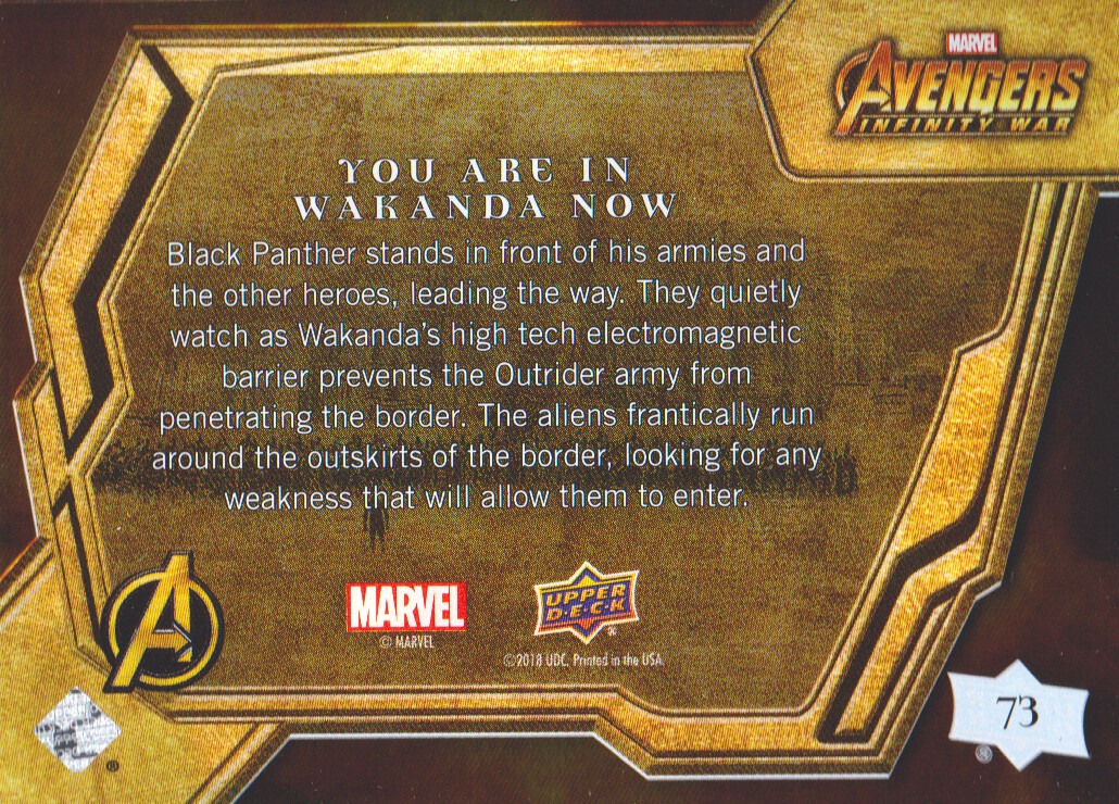 2018 Upper Deck Avengers Infinity War #73 You Are In Wakanda Now SP back image