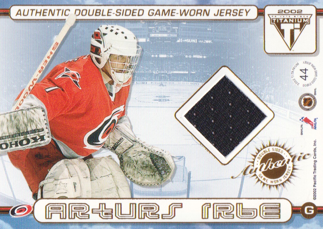2001-02 Titanium Double-Sided Jerseys #44 Tom Barrasso/Arturs Irbe back image