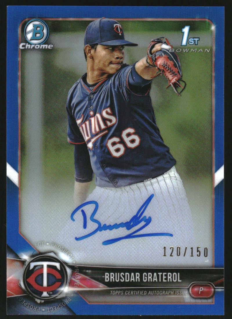 2018 Bowman Chrome Prospect Autographs Blue Refractors #BCPABG Brusdar Graterol