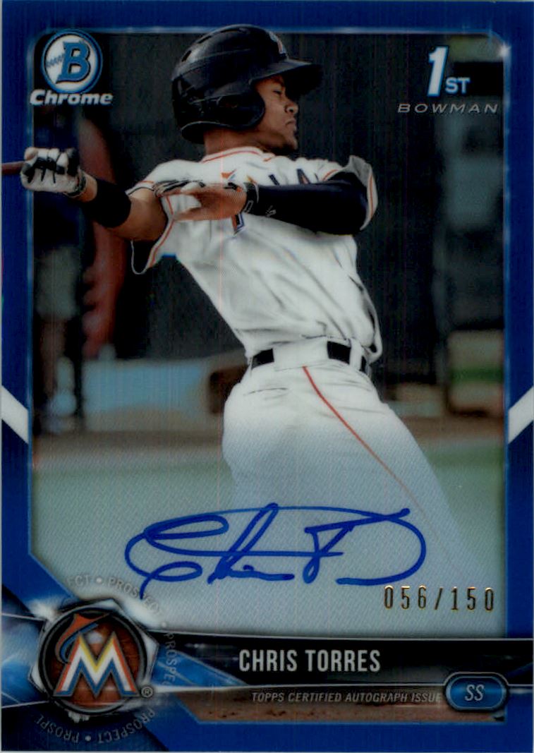 2018 Bowman Chrome Prospect Autographs Blue Refractors #BCPACT Chris Torres