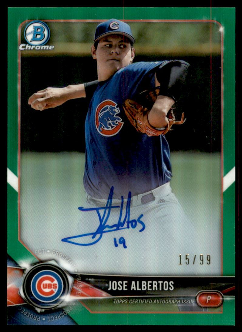 2018 Bowman Chrome Prospect Autographs Green Refractors #BCPAJAL Jose Albertos