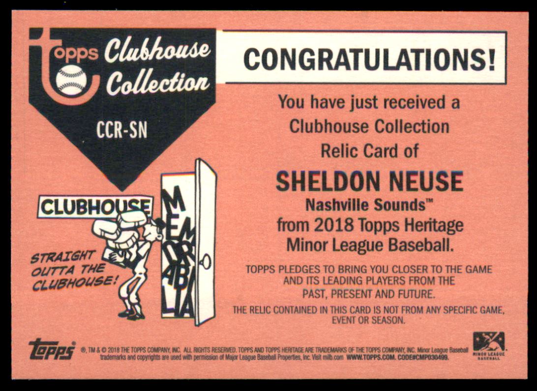 2018 Topps Heritage Minors Clubhouse Collection Relics #CCRSN Sheldon Neuse back image