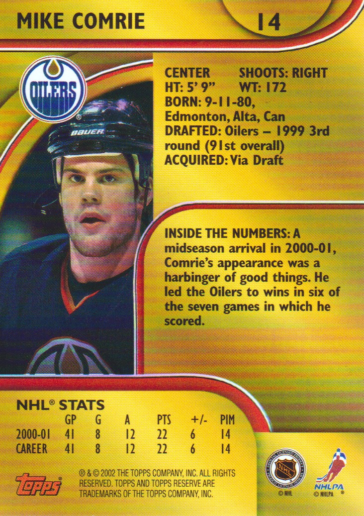 2001-02 Topps Reserve #14 Mike Comrie back image
