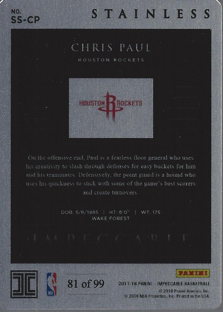 2017-18 Panini Impeccable Stainless Stars #9 Chris Paul back image
