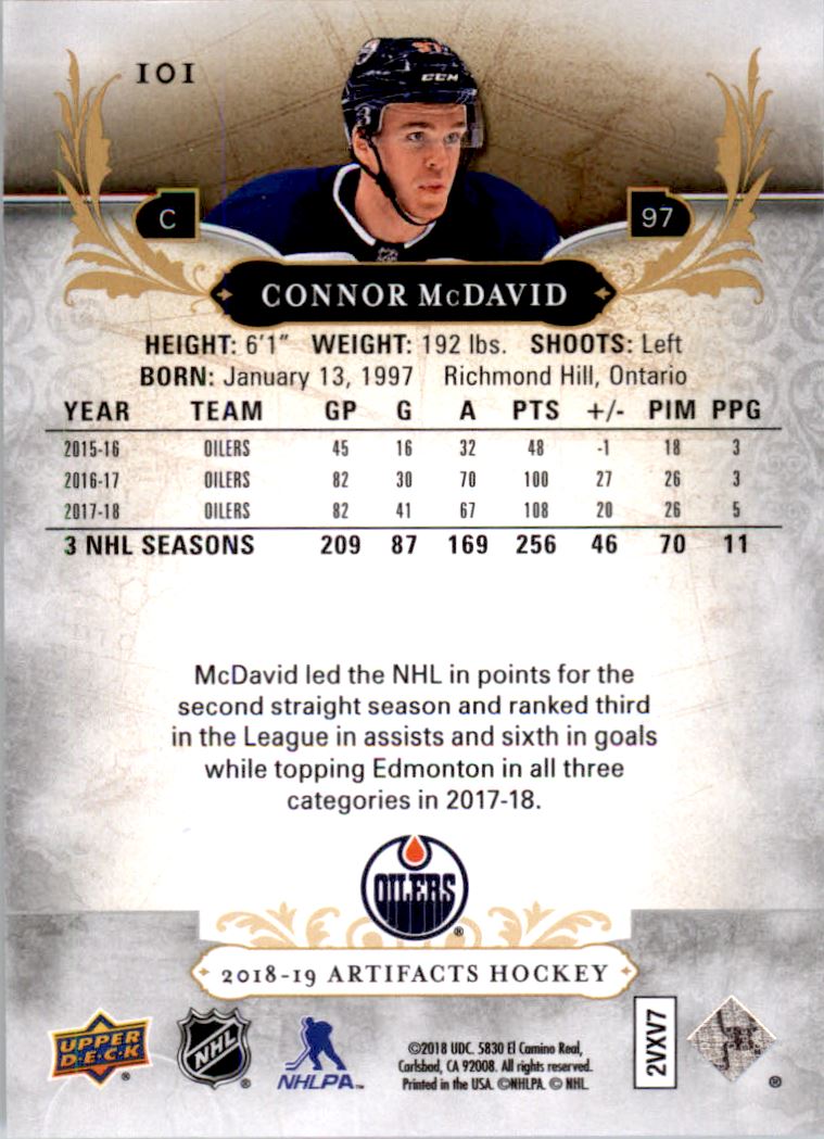 2018-19 Artifacts Ruby #101 Connor McDavid S back image