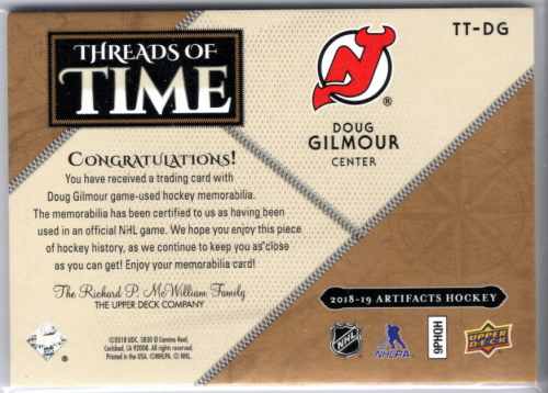 2018-19 Artifacts Threads of Time Premium #TTDG Doug Gilmour back image