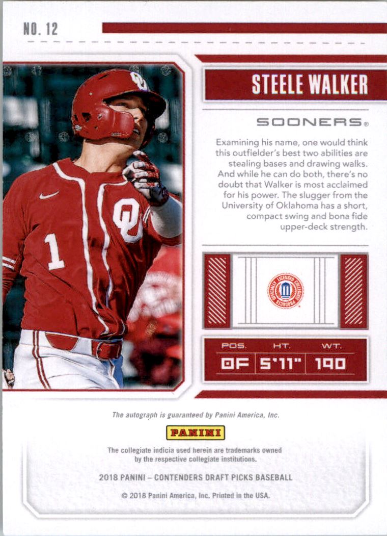 2018 Panini Contenders Draft Picks Draft Ticket Autographs #12 Steele Walker
