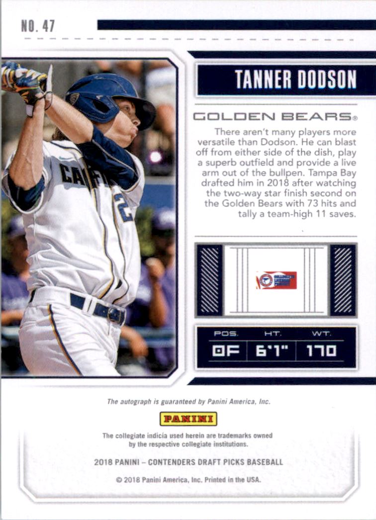 2018 Panini Contenders Draft Picks Draft Ticket Autographs #47 Tanner Dodson