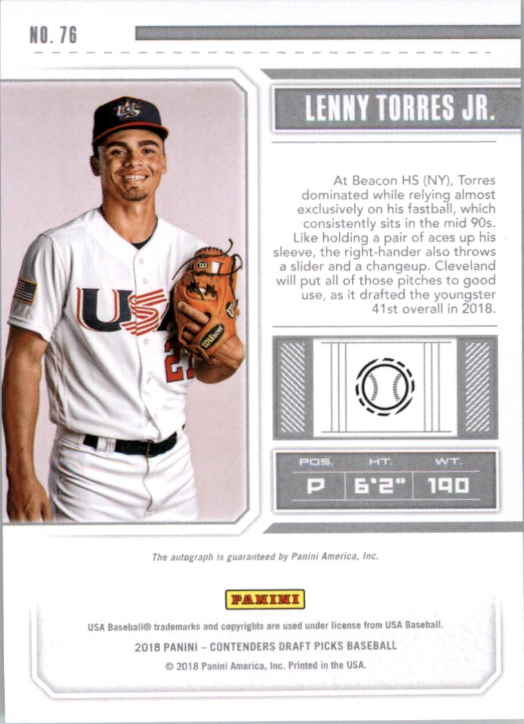 2018 Panini Contenders Draft Picks Draft Ticket Autographs #76 Lenny Torres Jr.
