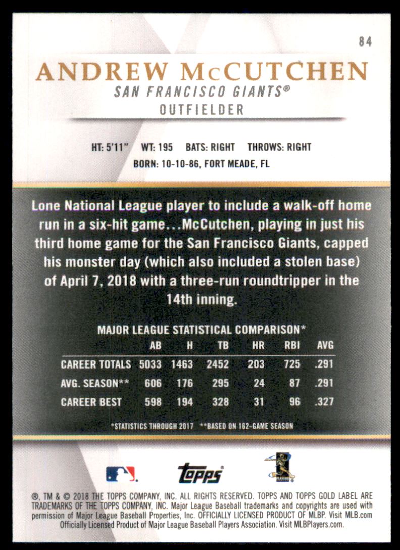 2018 Topps Gold Label Class 2 Black #84 Andrew McCutchen