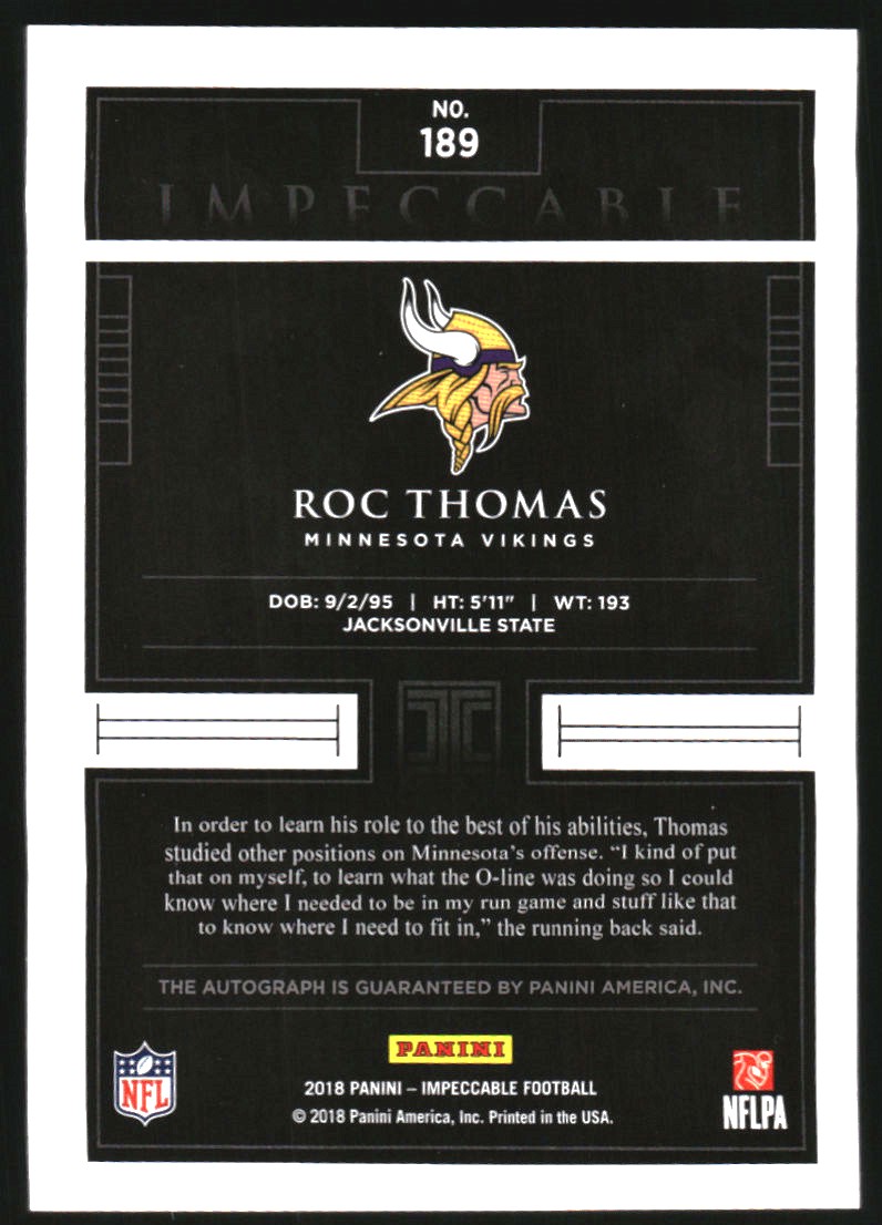 2018 Panini Impeccable Gold #189 Roc Thomas AU