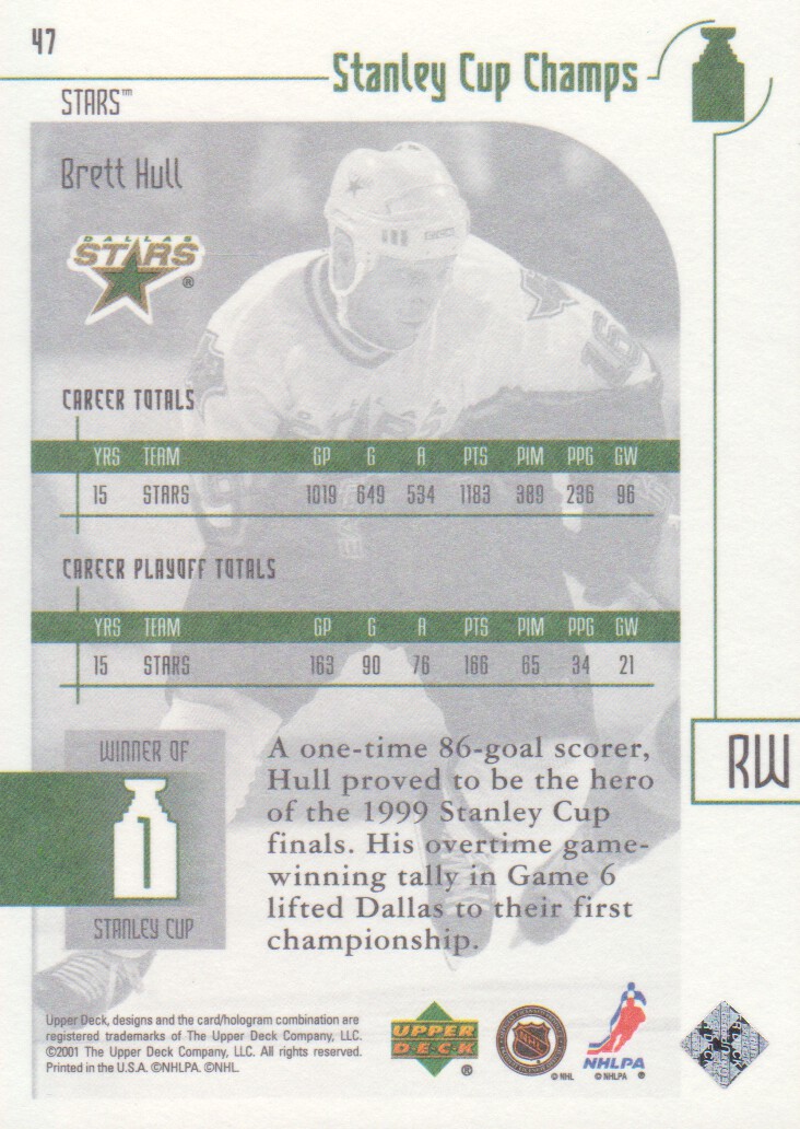 2001-02 UD Stanley Cup Champs #47 Brett Hull back image