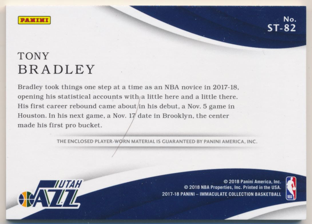 2017-18 Immaculate Collection The Standard Relics #ST82 Tony Bradley/49 back image