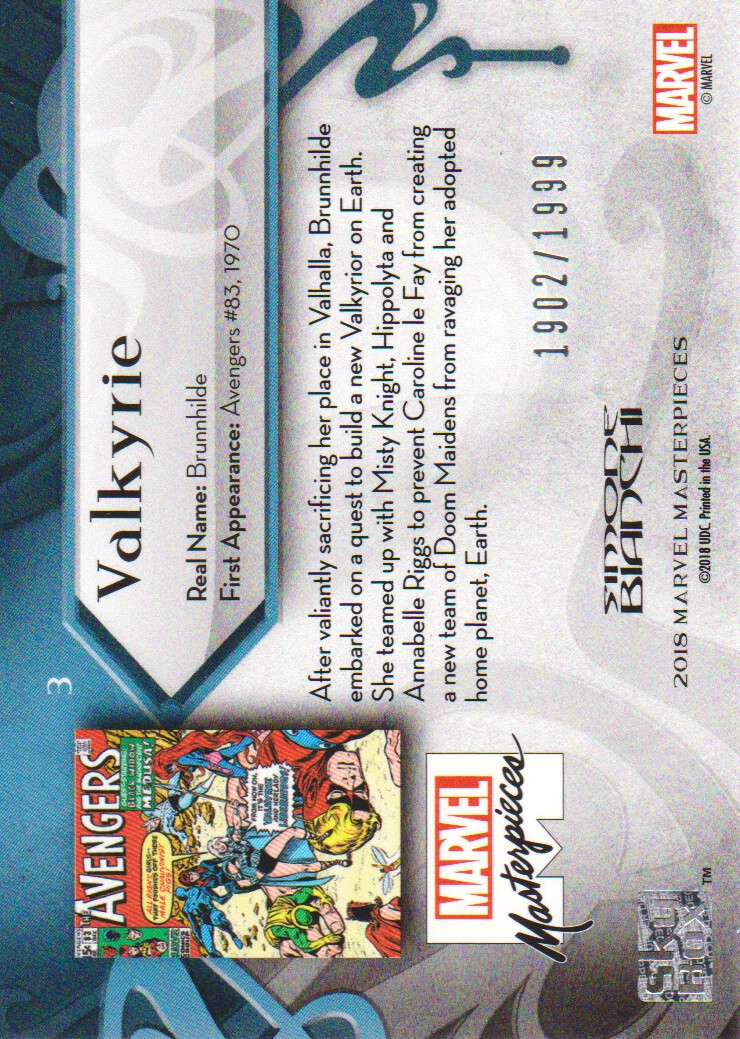 2018 SkyBox Marvel Masterpieces #3 Valkyrie back image