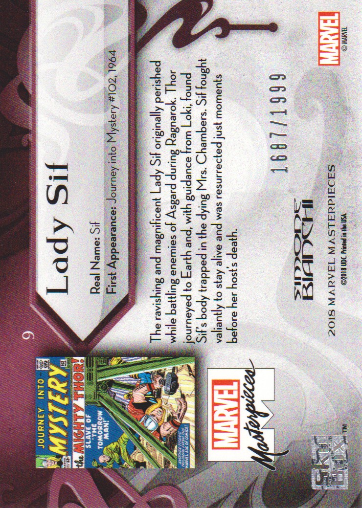 2018 SkyBox Marvel Masterpieces #9 Lady Sif back image