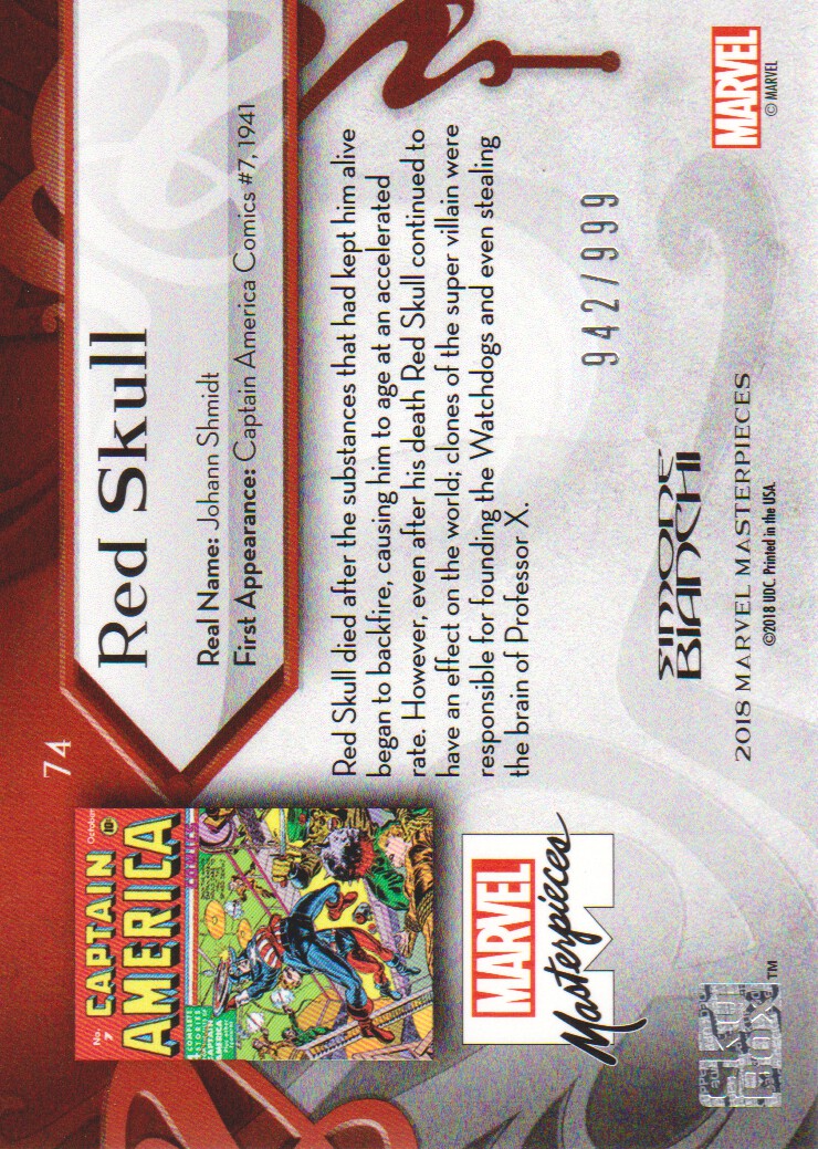 2018 SkyBox Marvel Masterpieces #74 Red Skull back image