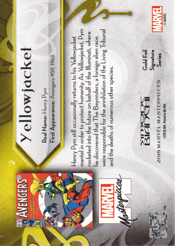 2018 SkyBox Marvel Masterpieces Gold Foil #2 Yellowjacket back image