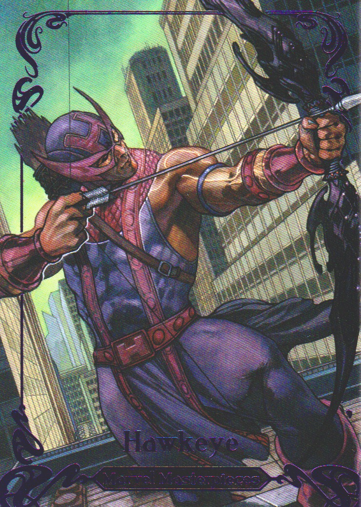 2018 SkyBox Marvel Masterpieces Epic Purple #64 Hawkeye