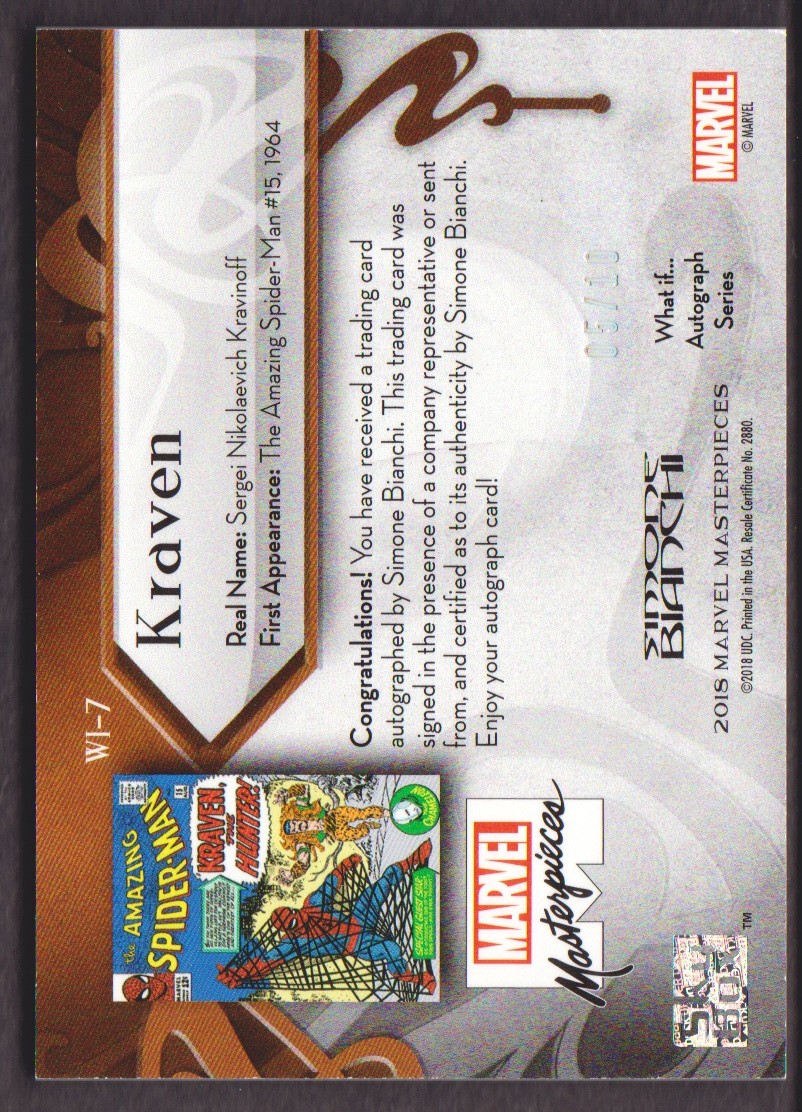 2018 SkyBox Marvel Masterpieces What If? Autographs #WI7 Kraven back image