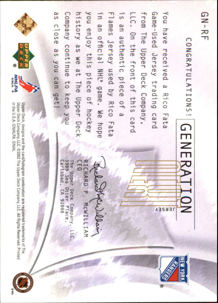 2001-02 Upper Deck Game Jerseys Series II #GNRF Rico Fata back image